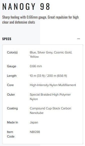 YONEX NANOGY 98 - COSMIC GOLD - COIL 200M - Afbeelding 3